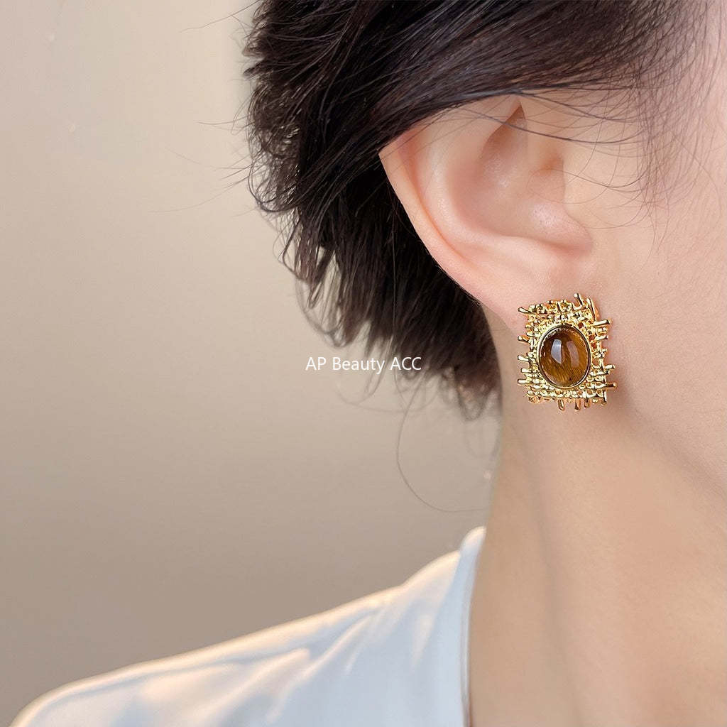 C관 - 호안석 비정형 망사 디자인 925 은침 귀걸이 [6977] 25.10-5