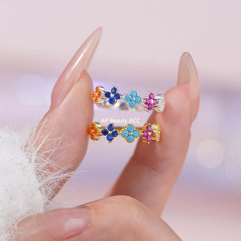 B관 - 925 실버 컬러 클로버 플라워 반지 귀걸이 [YC3164R_1 YC6343E_1] 25.11-2