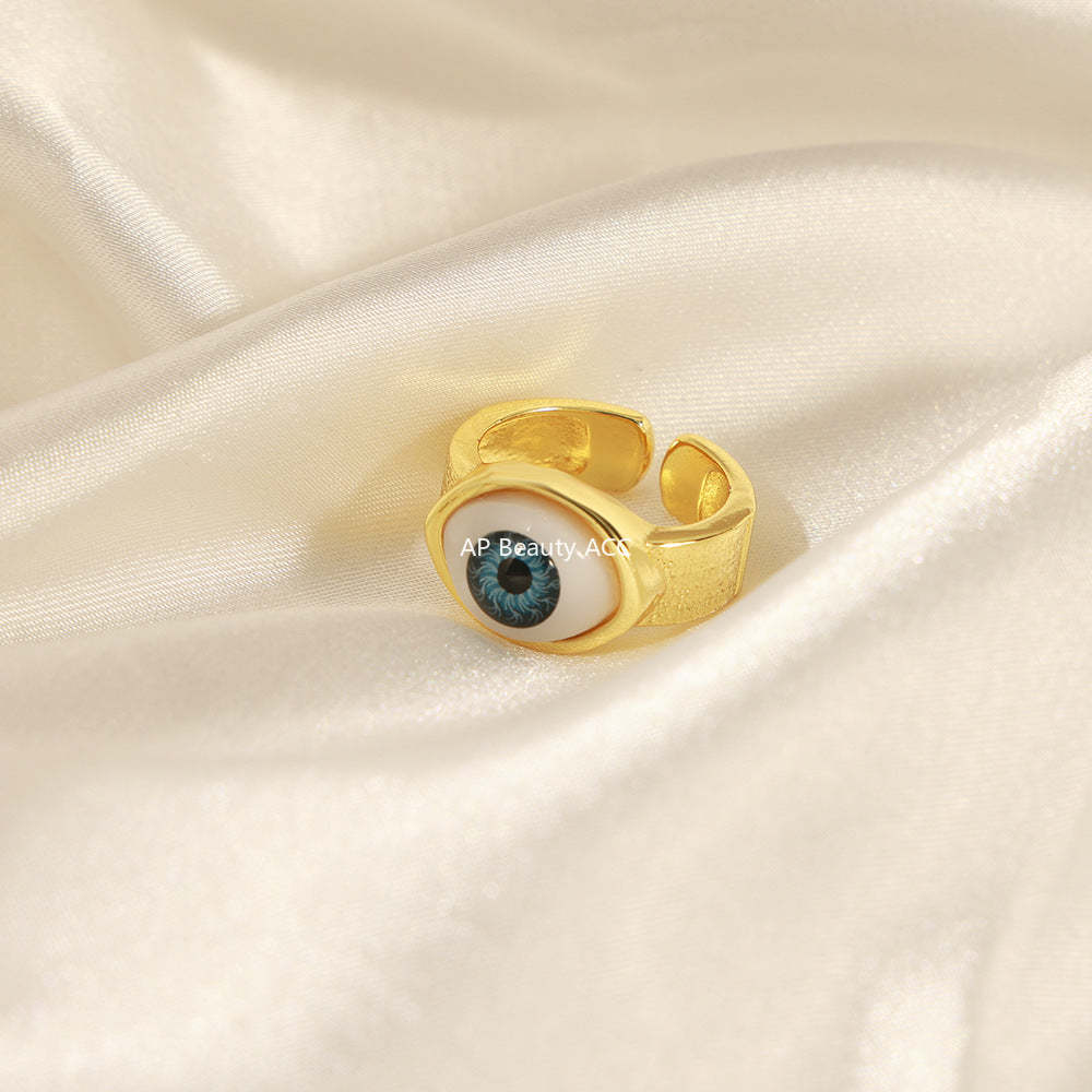 D관 - 신주 18K 도금 악마의 눈 디자인 오픈형 팔찌 반지 [Y088] 25.10-5