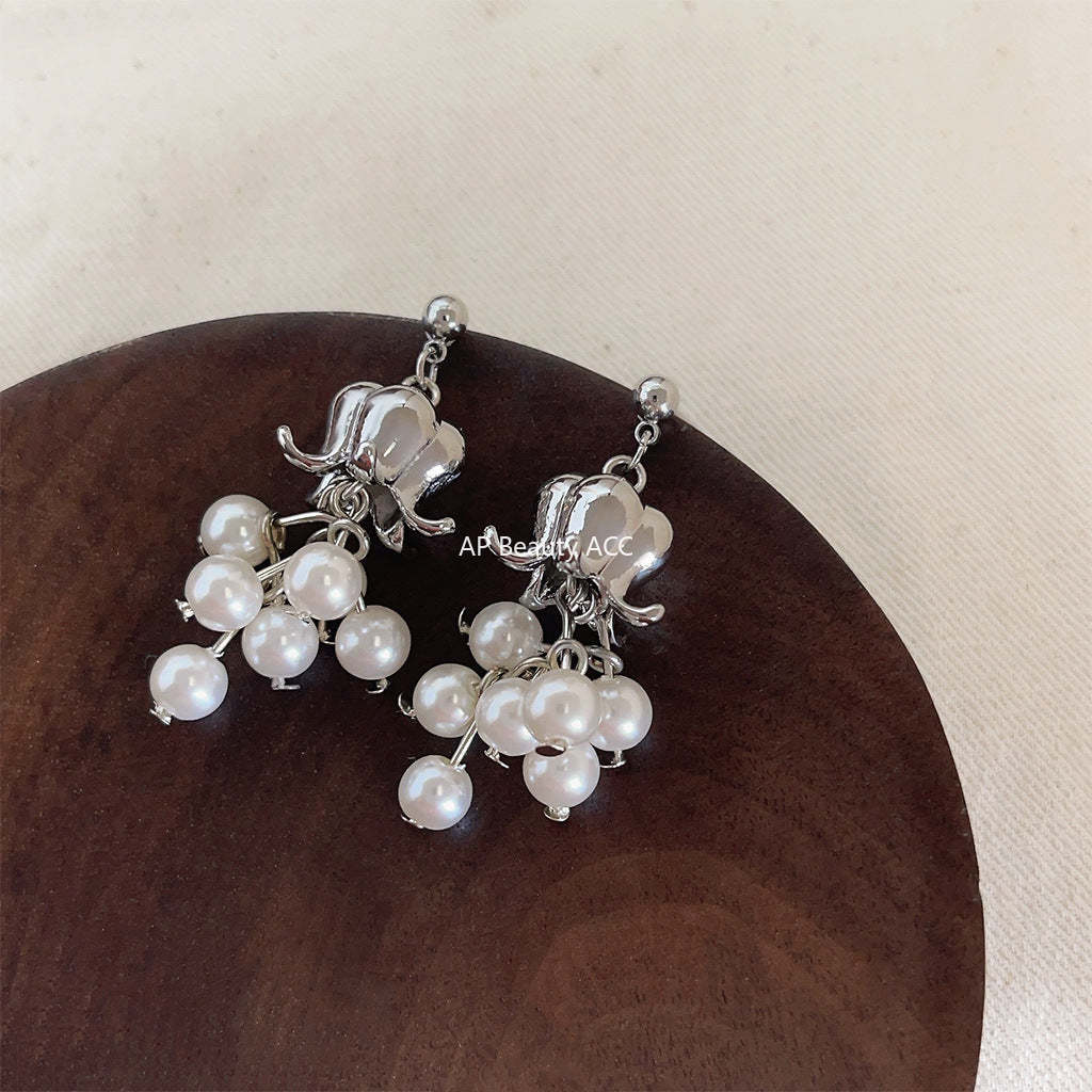 C관 - 숲 속 스타일 은침 플라워 진주 귀걸이 [4154] 24.05-4