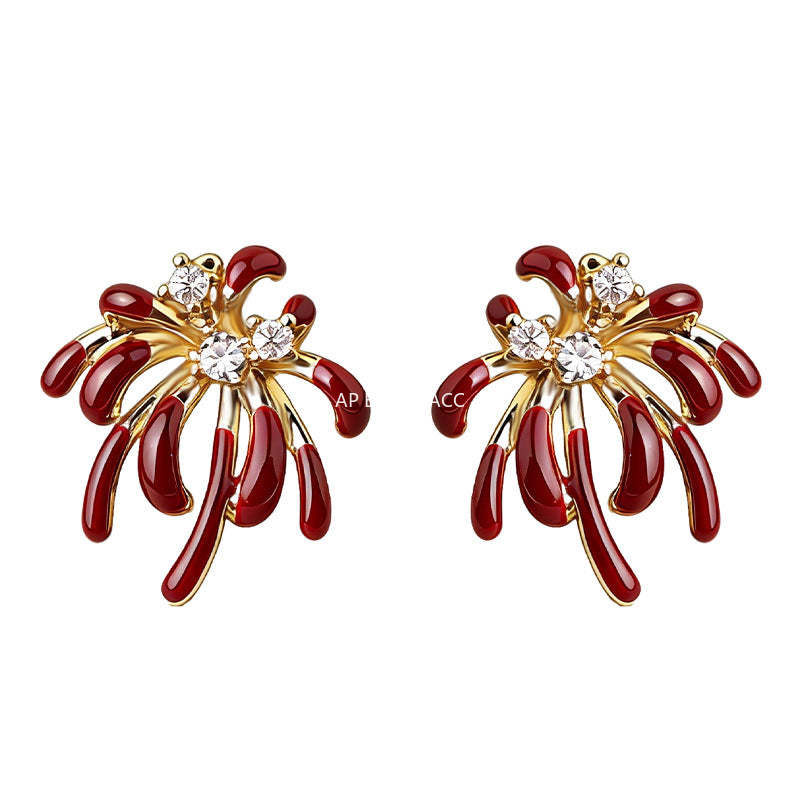 C관 - 925 은침 레드 폭죽 모양 큐빅 귀걸이 [7248] 25.12-3