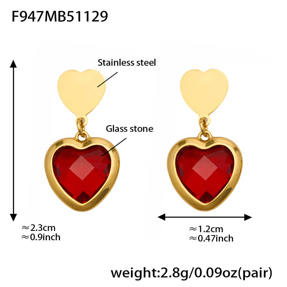 D관 - 스테인리스 스틸 하트 글라스 스톤 큐빅 18K도금 귀걸이 목걸이 [TXF507] 25.12-1
