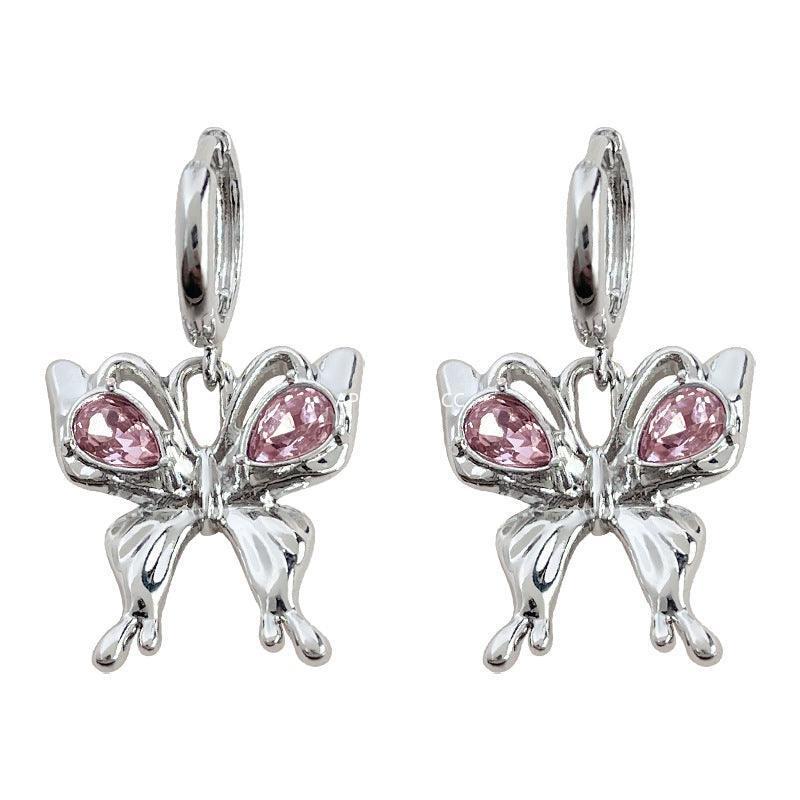 C관 - 귀엽고 상큼한 인스타 스타일 분홍색 유리 크리스탈 귀걸이 [3677] 24.03-5