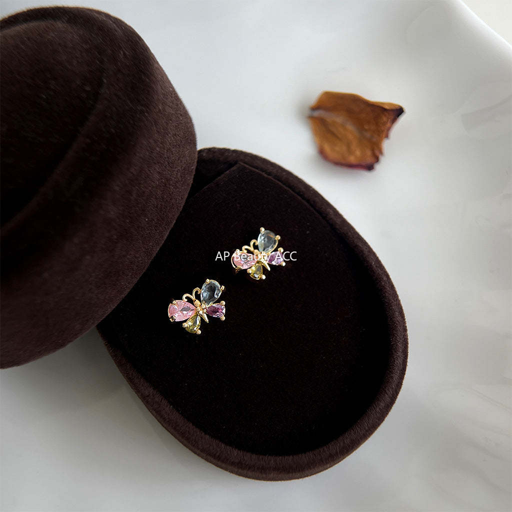 C관 - 컬러 나비 미니 큐빅 14K 도금 간결한 스윗한 귀걸이 [4538] 24.07-3