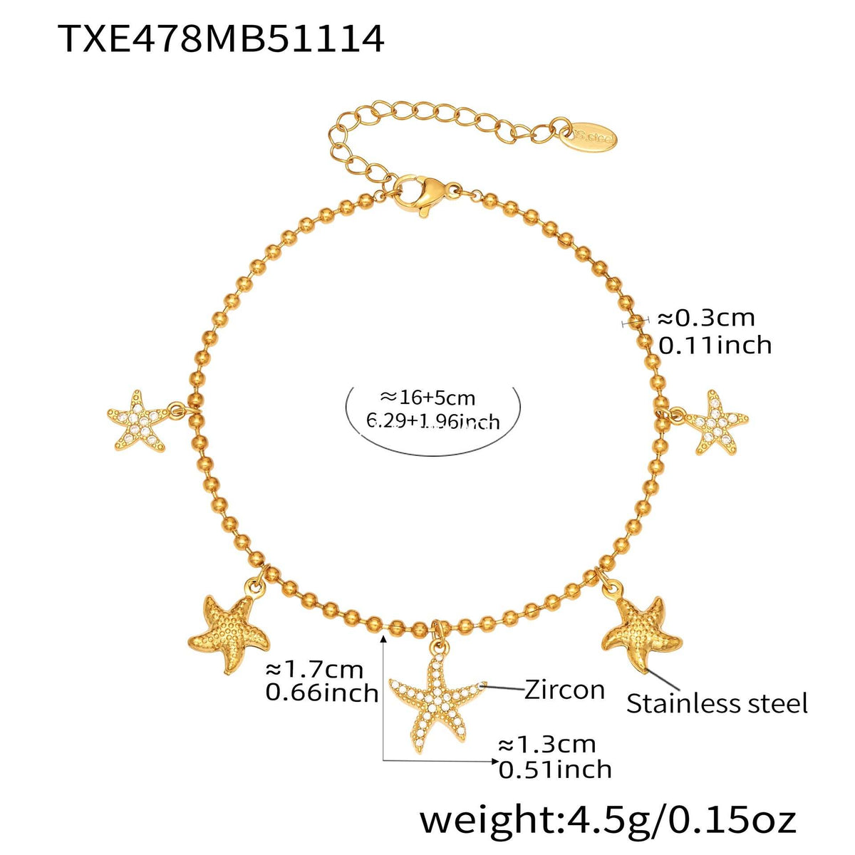 D관 - 스테인리스 스틸 불가사리 큐빅 펜던트 귀걸이 목걸이 팔찌 발찌 [TXP478] 25.11-4