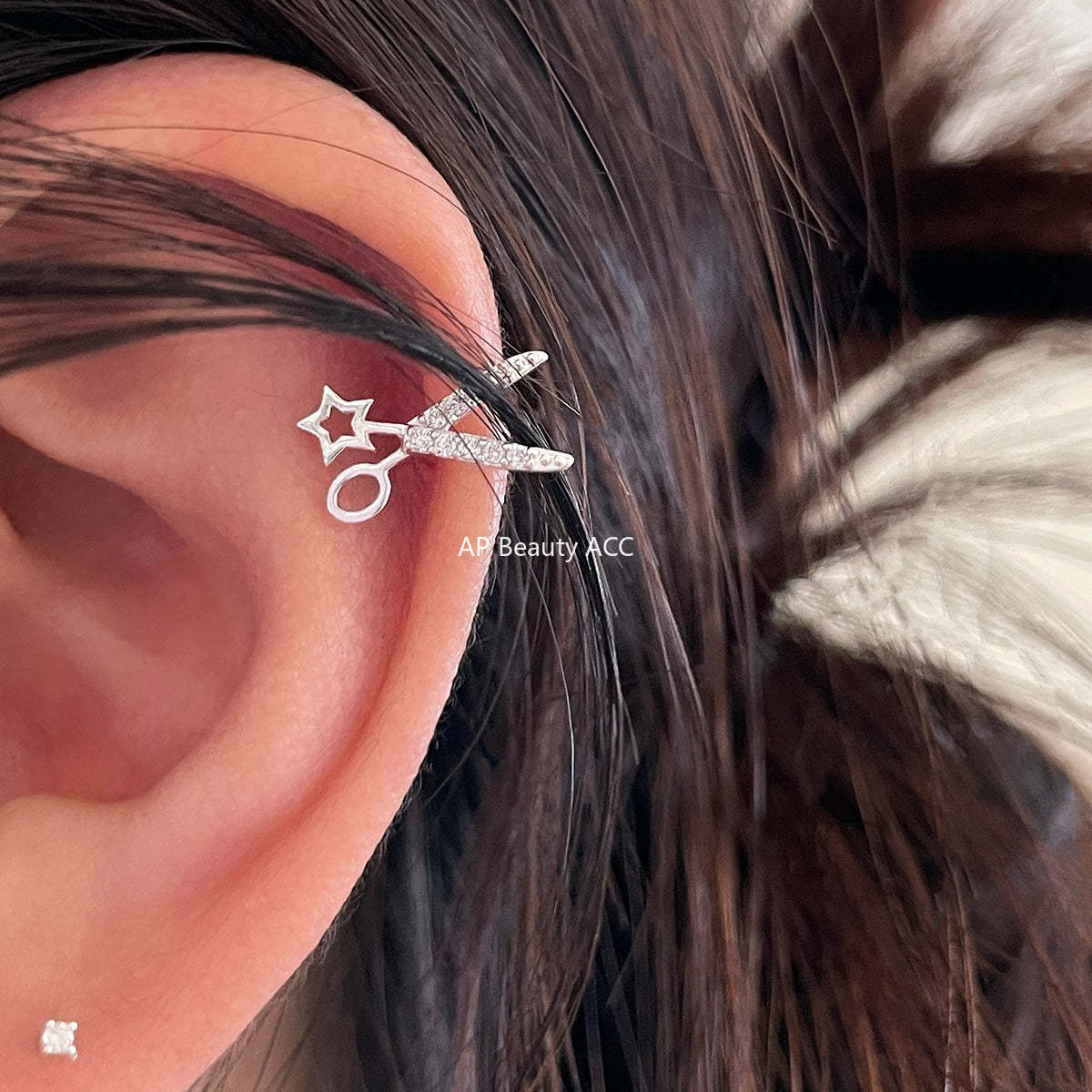 A관 - 925 은침 가위 모양 별 큐빅 스터드 링 귀걸이 [EH-4005] 25.09-4