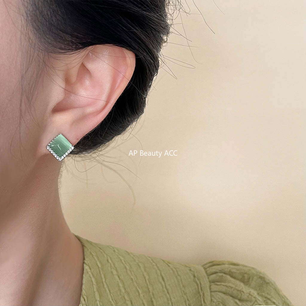 C관 - 글라스 묘안석 사각형 기하학 스윗한 심플 귀걸이 [4598] 24.07-3