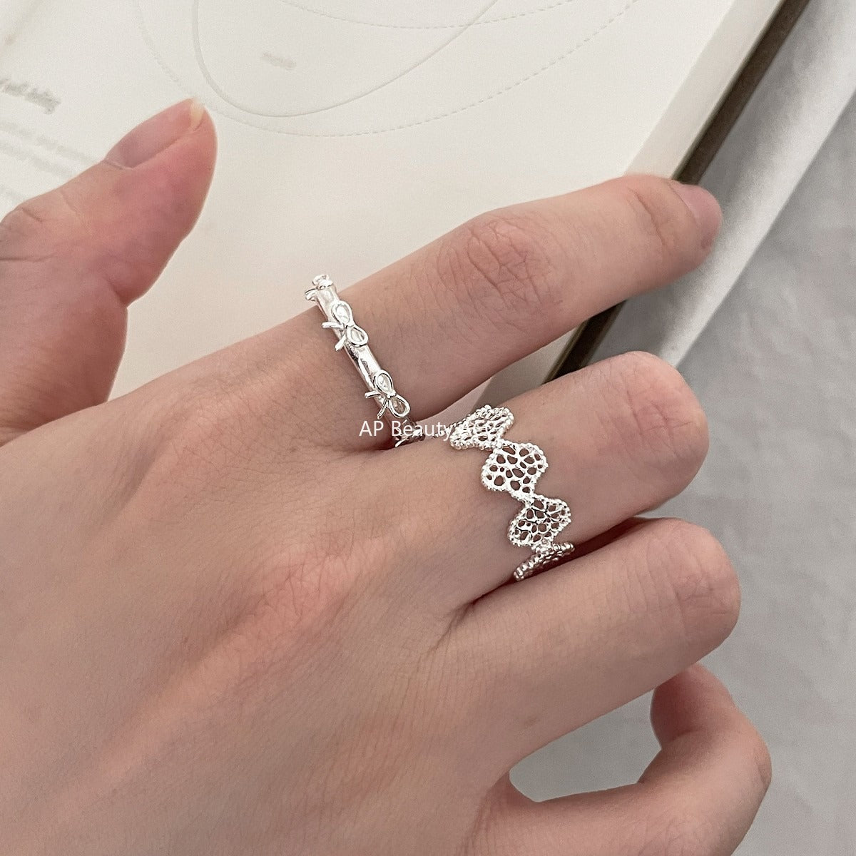 A관 - 925 실버 레이스 리본 디자인 오픈형 반지 [JZ-0726] 25.11-1