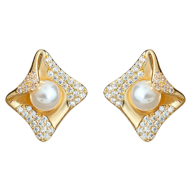 C관 - 925 은침 사각형 미니 큐빅 진주 귀걸이 [7143] 25.12-3