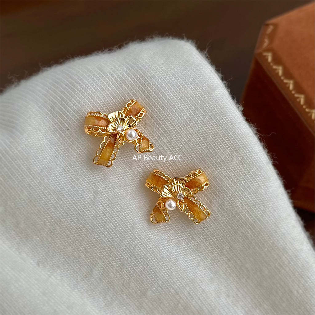 C관 - 리본 레이스 은행잎 디자인 925 은침 귀걸이 [7192] 25.12-1