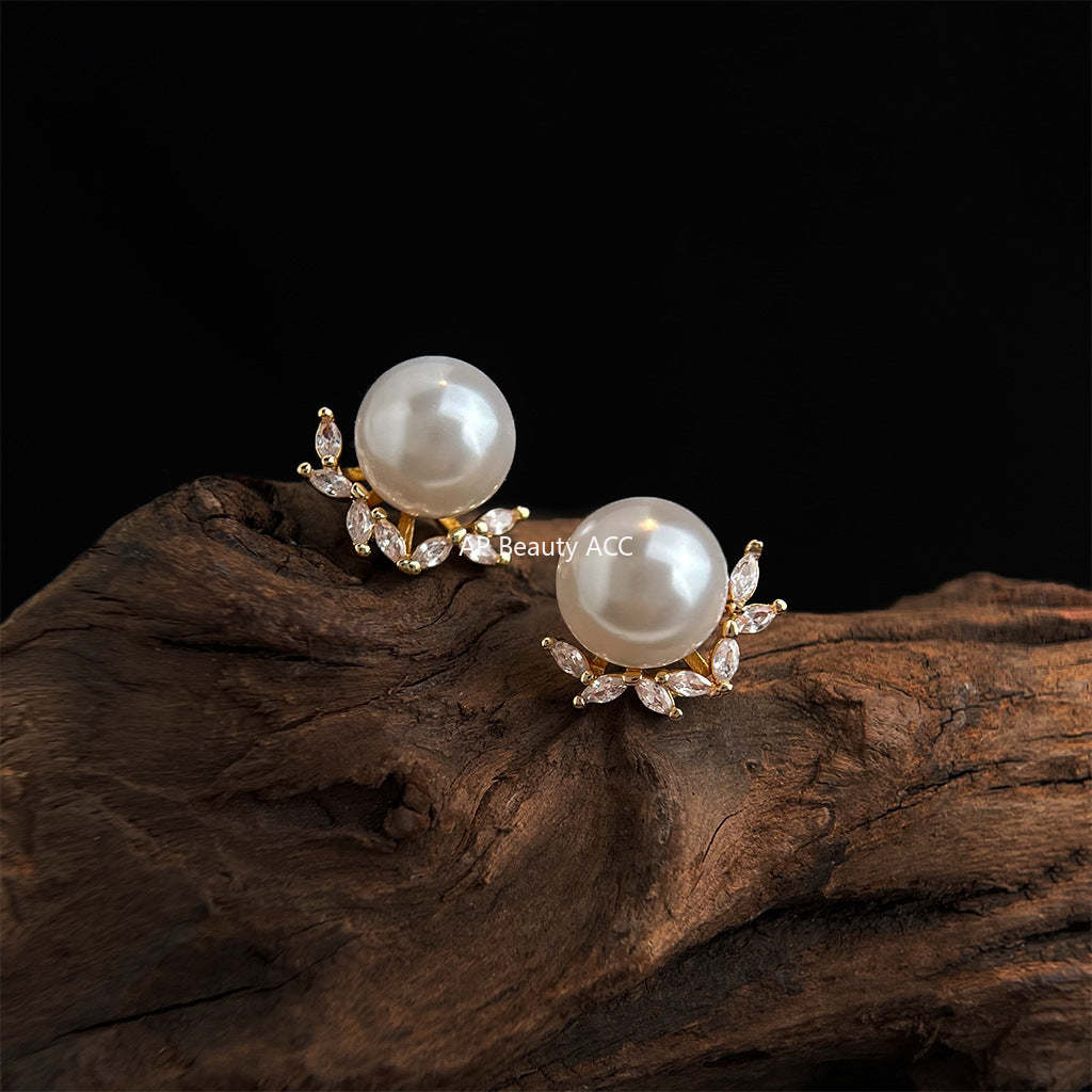 C관 - 큐빅 진주 14K 도금 925 은침 귀걸이 [5688] 25.03-2