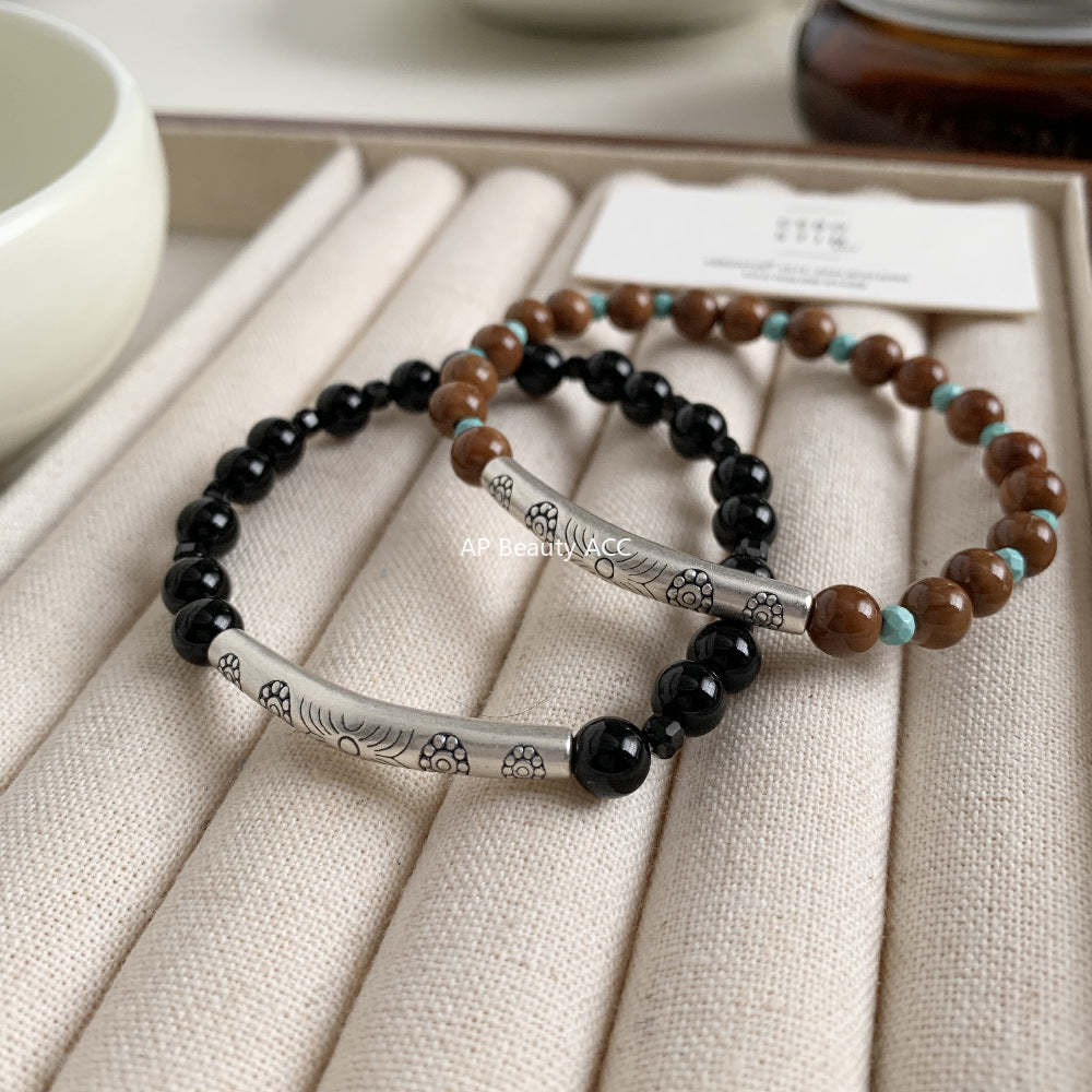 A관 - 블랙 스피넬 흑마노 보리수 비즈 925실버 팔찌 [1612] 25.11-4