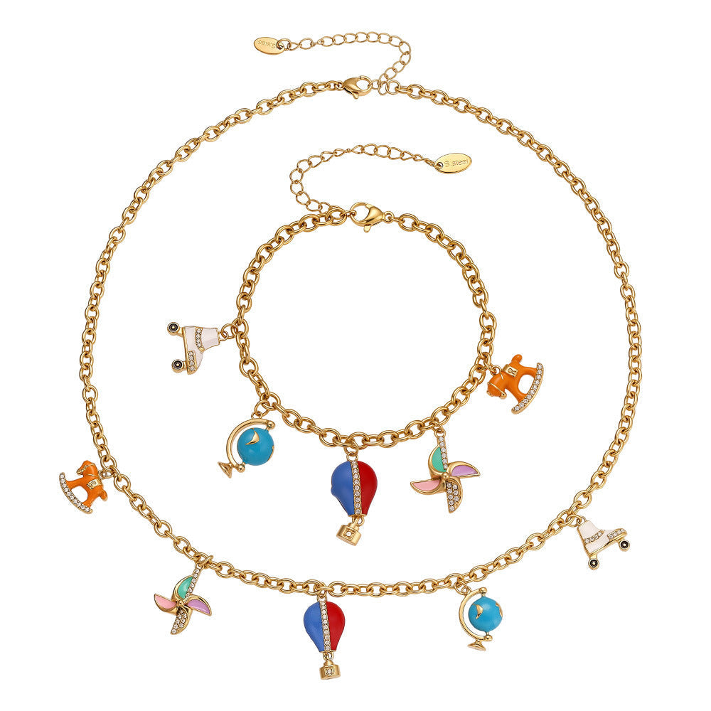 D관 - 스테인리스 스틸 큐빅 열기구 지구본 펜던트 목걸이 팔찌 [TXP415] 25.10-1