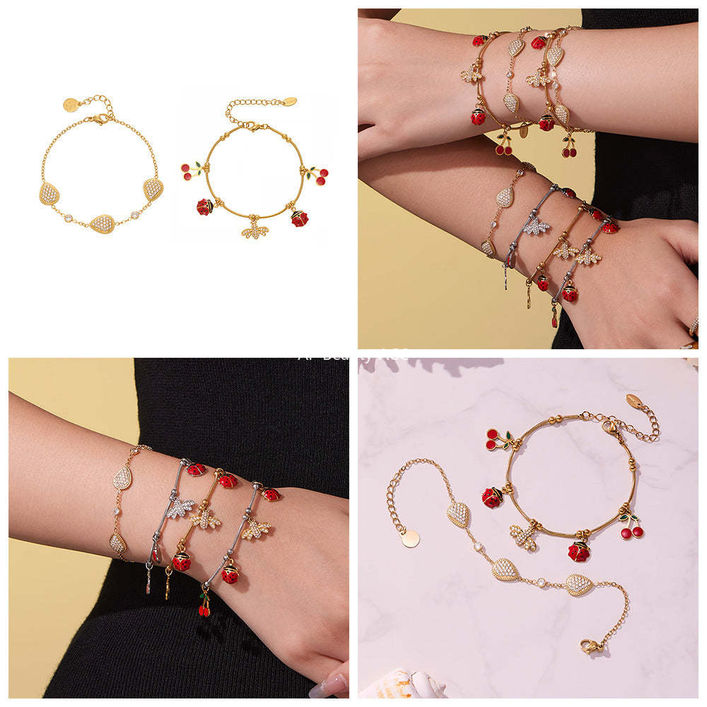 D관 - 스테인리스 스틸 큐빅 벌 체리 물방울 멀티 펜던트 팔찌 [E130-E160] 25.10-5