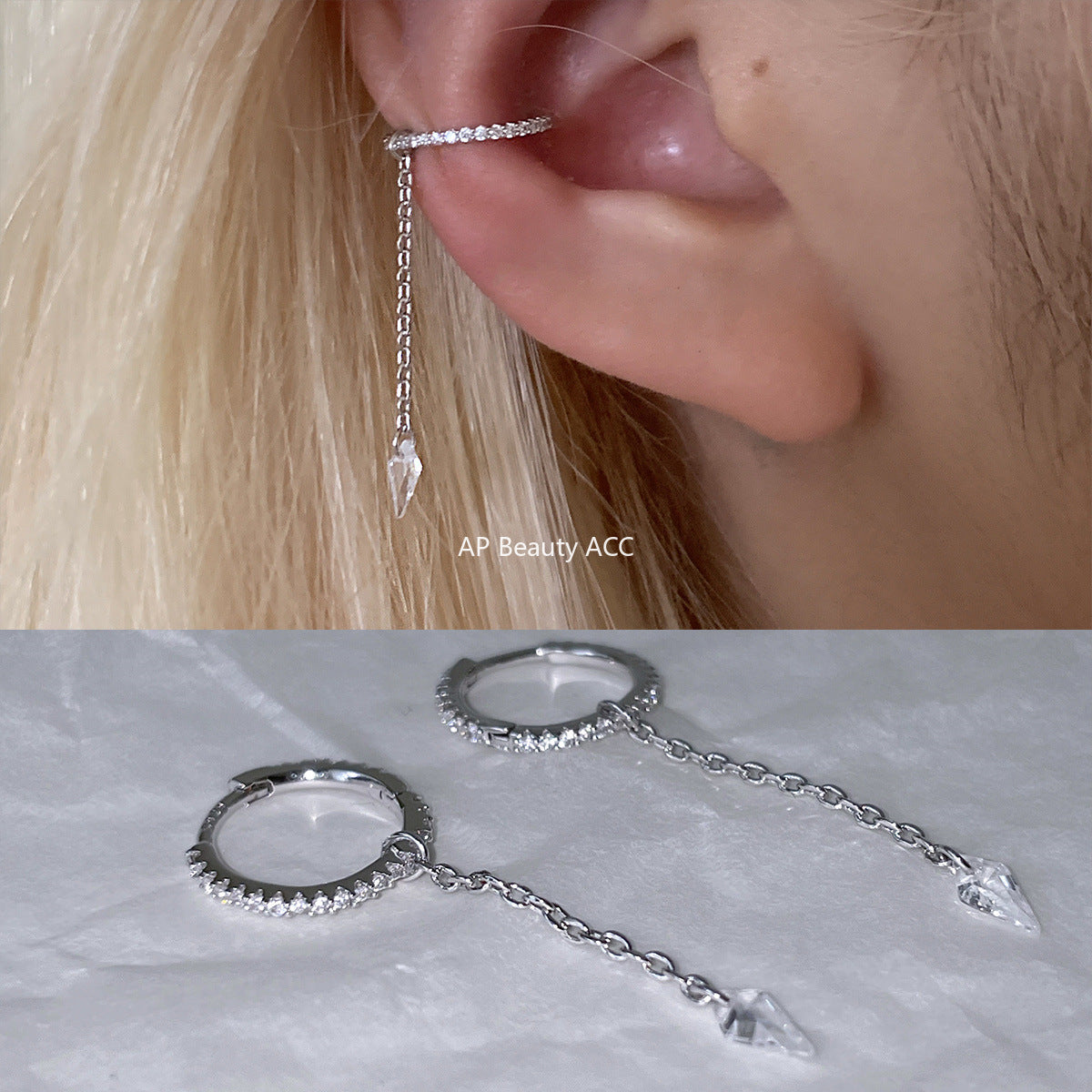 A관 - 925 은침 마름모 드롭 큐빅 디자인 귀걸이 [EH-4181] 25.10-3