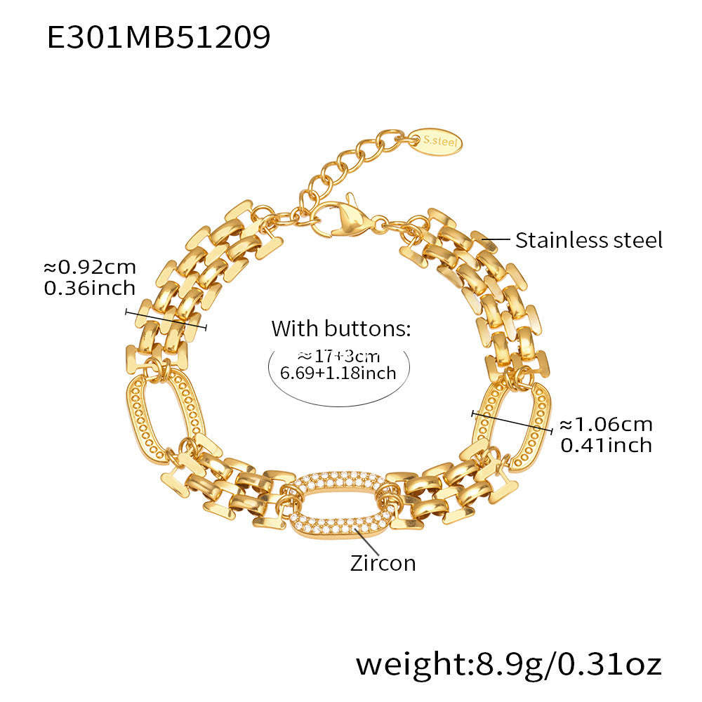 D관 - 스테인리스 스틸 18K 도금 큐빅 체인 팔찌 [E301] 25.12-3