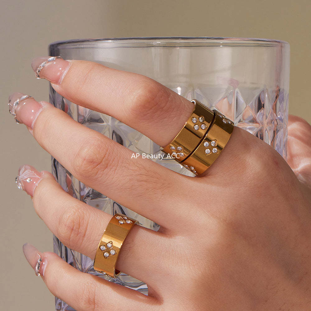 D관 - 플라워 큐빅 스테인리스 스틸 18K 골드 도금 반지 [A103] 25.09-4