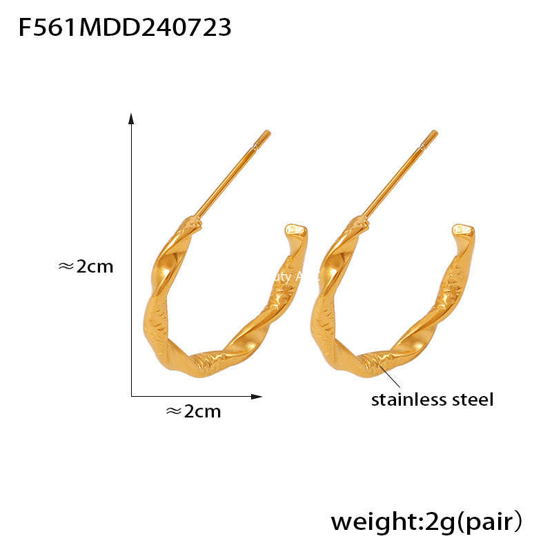 D관 - 스테인리스 스틸 18K 도금 C형 비틀림 무늬 미니멀 디자인 귀걸이 [F561] 24.08-1