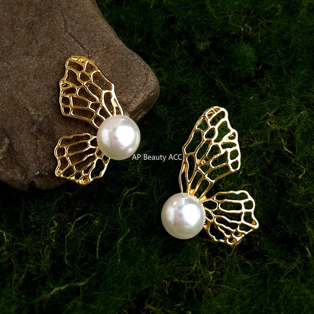 C관 - 투웨이 디자인 진주 나비 은침 귀걸이 [5497] 25.02-1