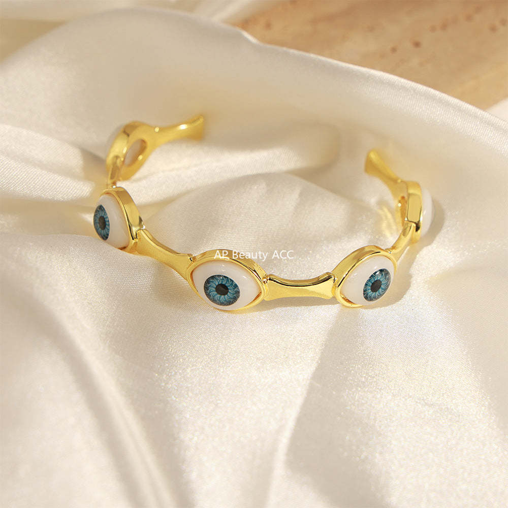 D관 - 신주 18K 도금 악마의 눈 디자인 오픈형 팔찌 반지 [Y088] 25.10-5