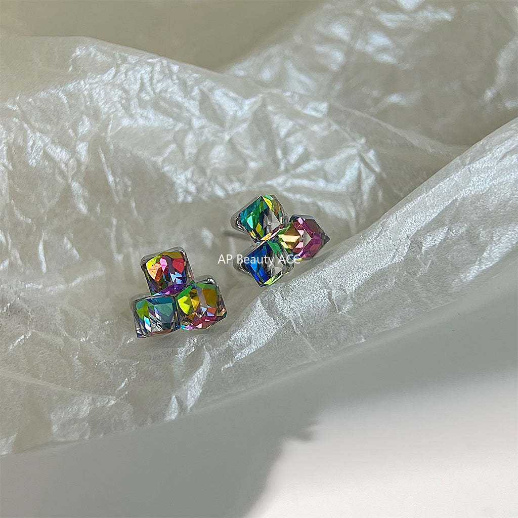 C관 - 컬러 글라스 크리스탈 입체 사탕 모양 귀걸이 [4617] 24.07-3