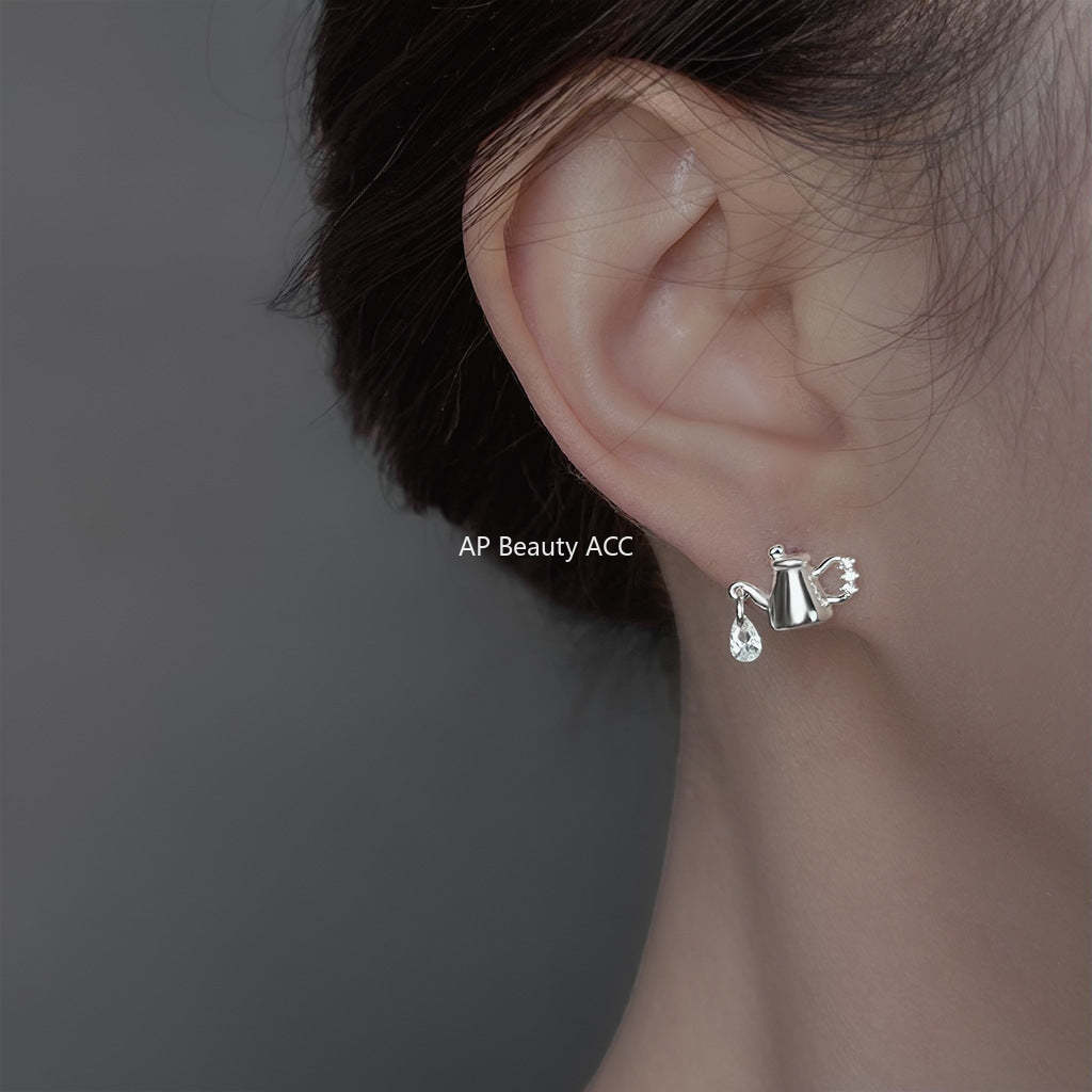 C관 - 925 은침 주전자 디자인 물방울 큐빅 귀걸이 [6736] 25.09-2