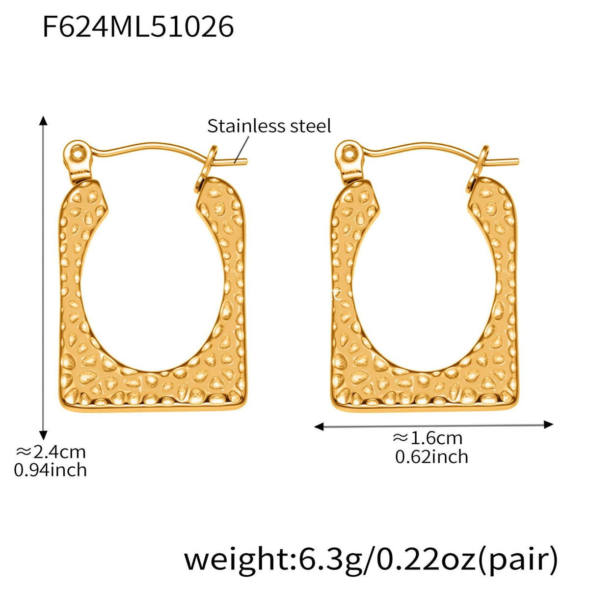 D관 - 스테인리스 18K 도금 펀칭 스퀘어 U자형 귀걸이 [F624] 25.10-5