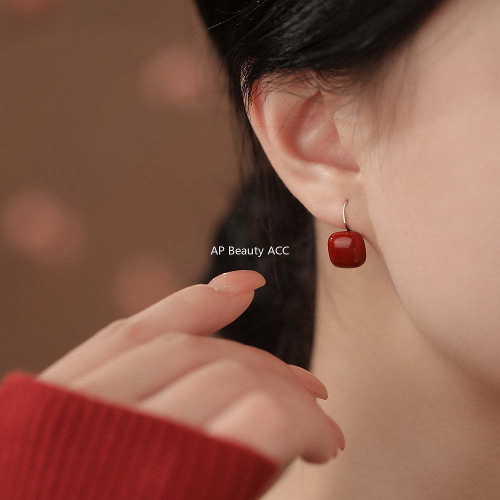 B관 - 925 실버 레드 스퀘어 후크형 귀걸이 [YC4242E_1] 25.12-3