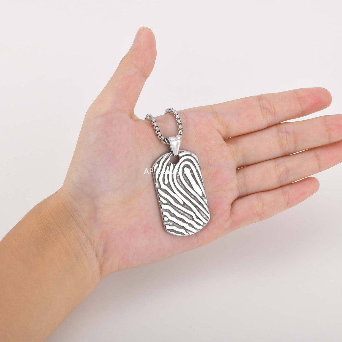 G관 - 지문 패턴 플레이트 펜던트 스테인리스 스틸 목걸이 [PN-2243] 25.12-2