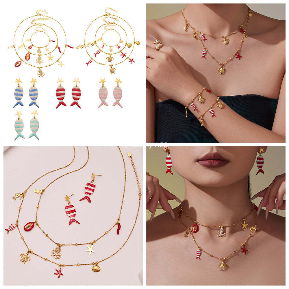 D관 - 스테인리스 스틸 문어 물고기 큐빅 펜던트 목걸이 팔찌 귀걸이 [TXP441] 25.10-4