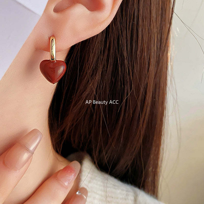 C관 - 순금 도금 오일코팅 하트 메탈 귀걸이 심플하고 레트로한 귀걸이 [E18397] 24.01-3