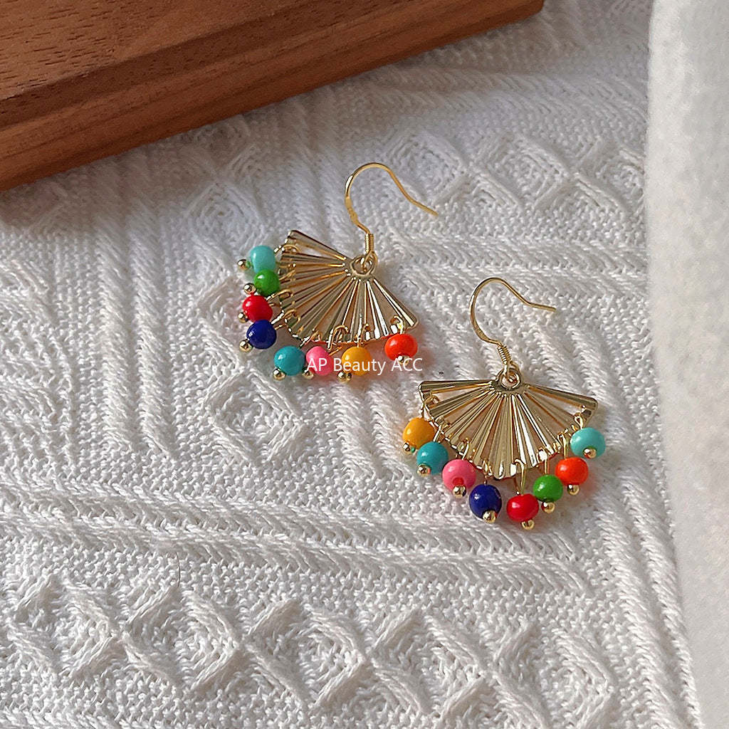 C관 - 보헤미안 스타일 휴양지 느낌 미니 비즈 귀걸이 민속풍 부채형 기하학 고급스러운 귀걸이 [1103] 24.05-4