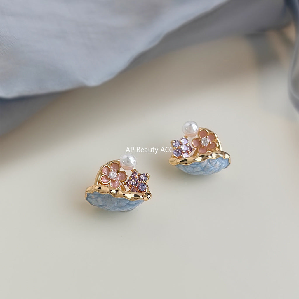 C관 - 925 은침 컬러 플라워 바구니 귀걸이 [6865] 25.10-1