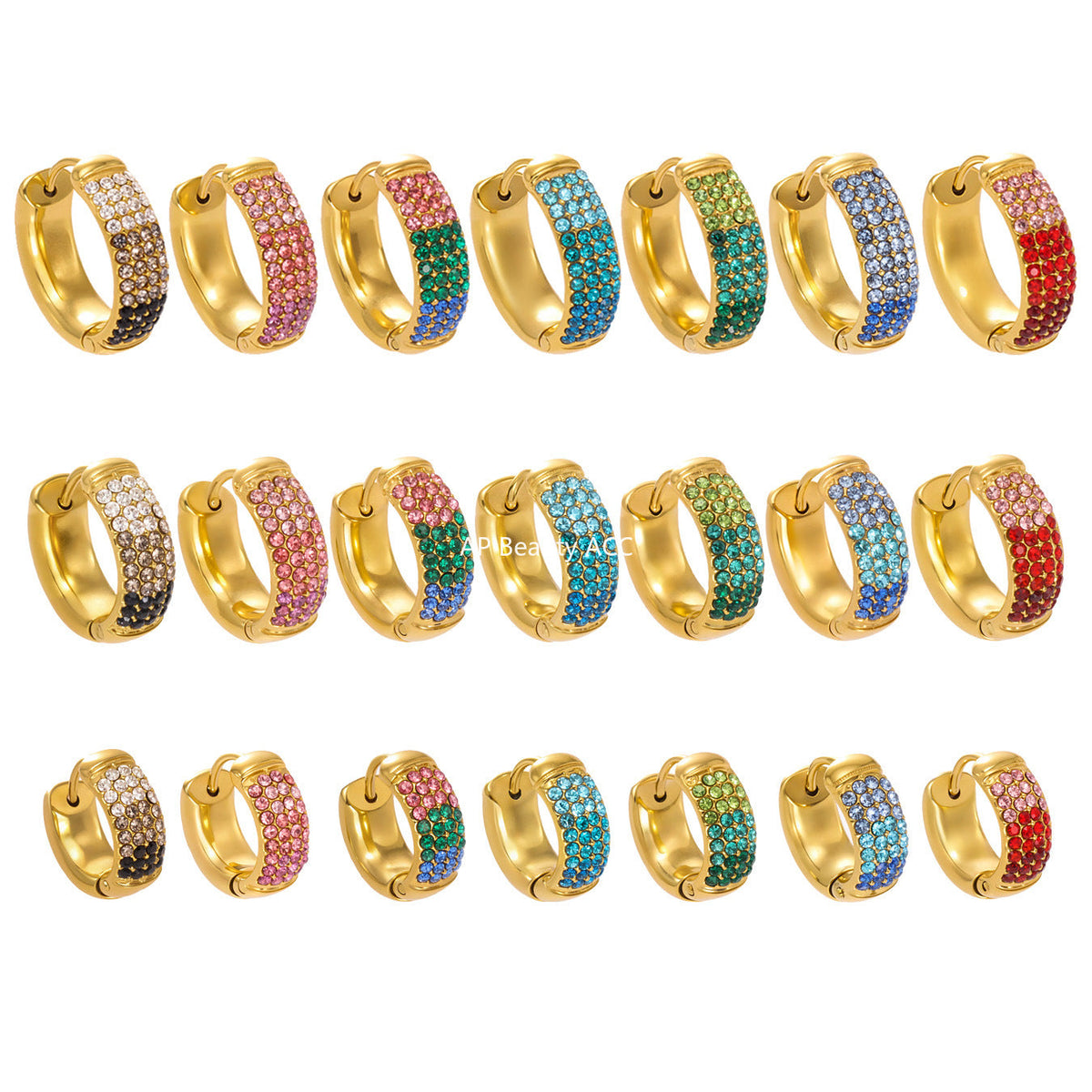 D관 - 스테인리스 컬러 믹스 큐빅 18K 도금 후프 링 귀걸이 [F931] 25.11-2