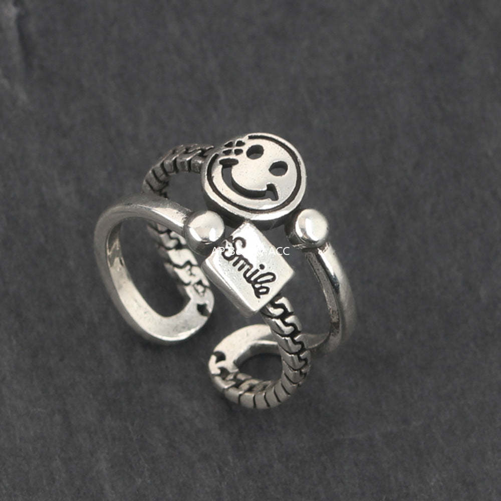 G관 - 빈티지 실버 스마일 스마일 페이스 라인 반지 [J2520] 25.09-4