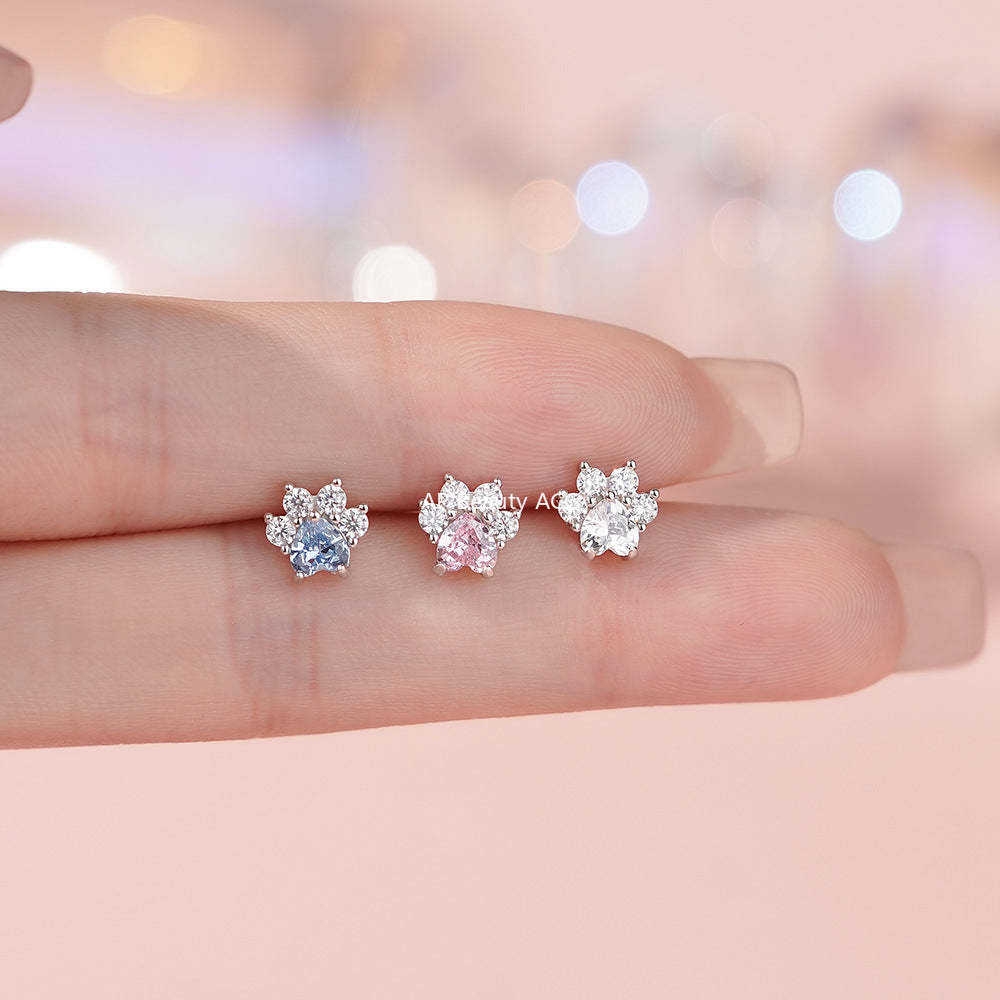 B관 - 999 실버 고양이 발 모양 큐빅 귀걸이 [YC2285E_1] 25.12-1