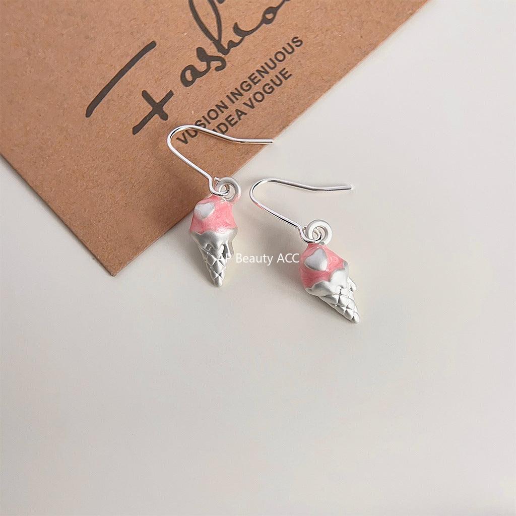 C관 - 귀엽고 상큼한 아이스크림 모양 화이트 골드 도금 귀걸이 [3681] 24.03-5