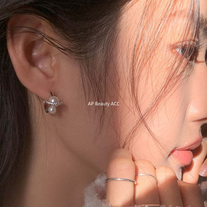 A관 - 925 은침 큐빅 진주 원형 링 귀걸이 [EH-4312] 25.12-3