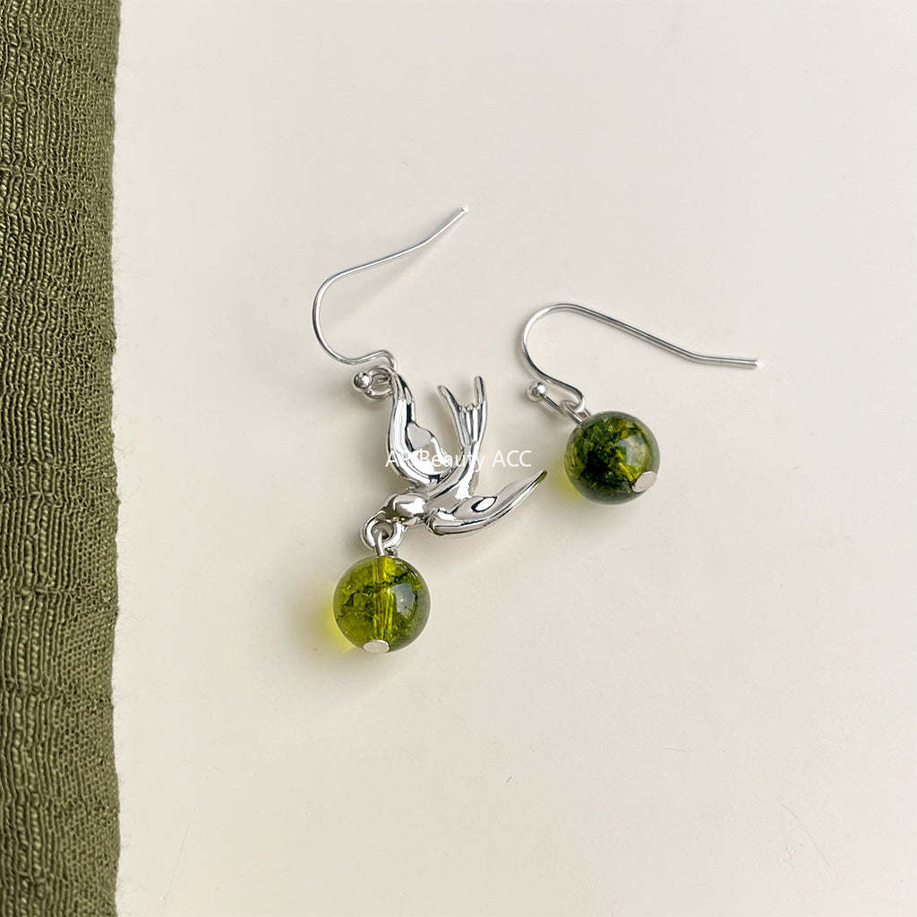 C관 - 그린 크리스탈 언밸런스 디자인 핸드메이드 귀걸이 [5708-5709] 25.03-2