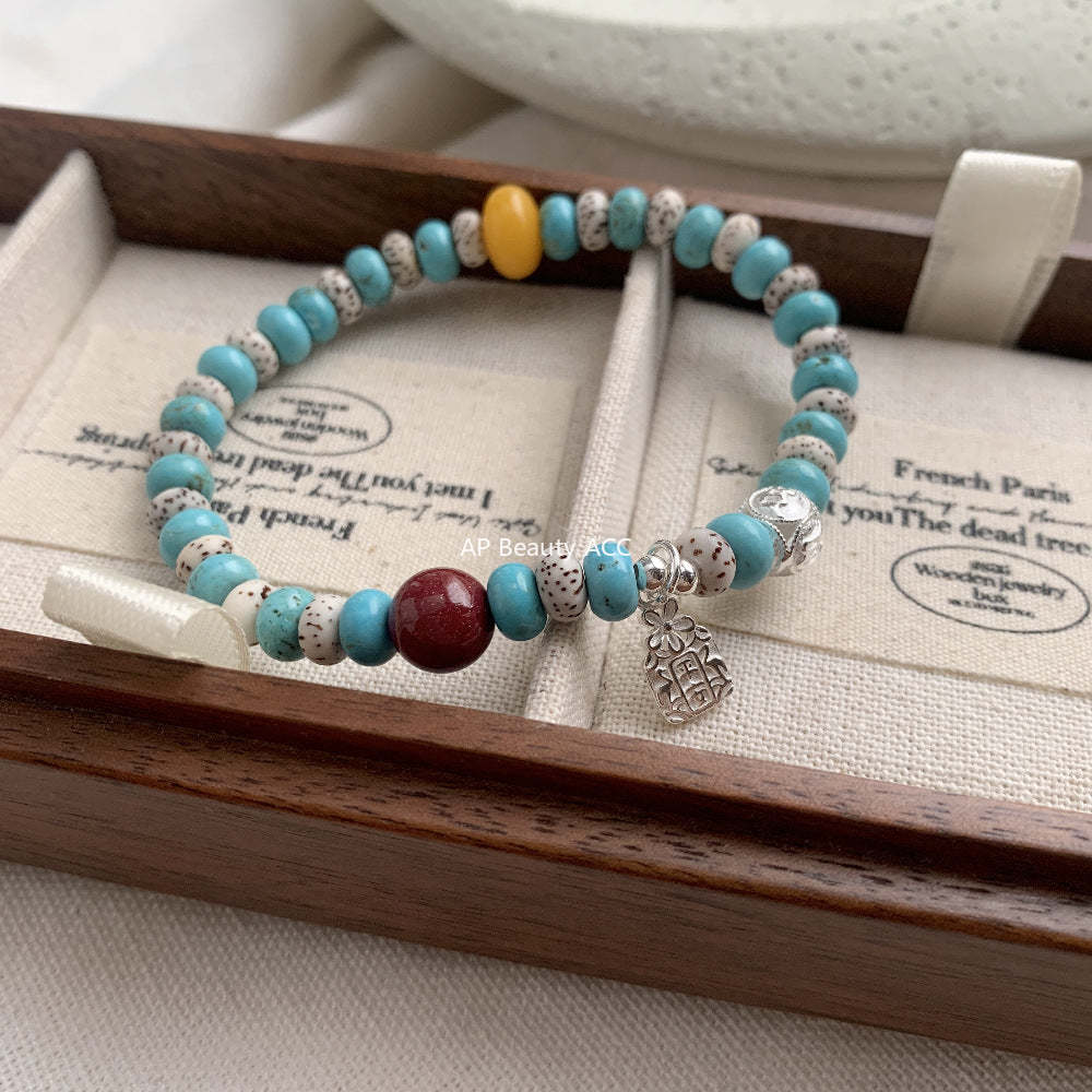 A관 - 925 실버 터키석 자금사 비즈 팔찌 [1529] 25.11-3