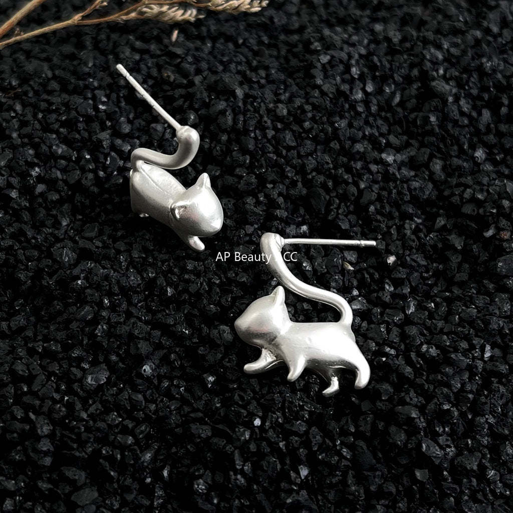 C관 - 무광 925 은침 고양이 귀걸이 [5490] 25.02-1