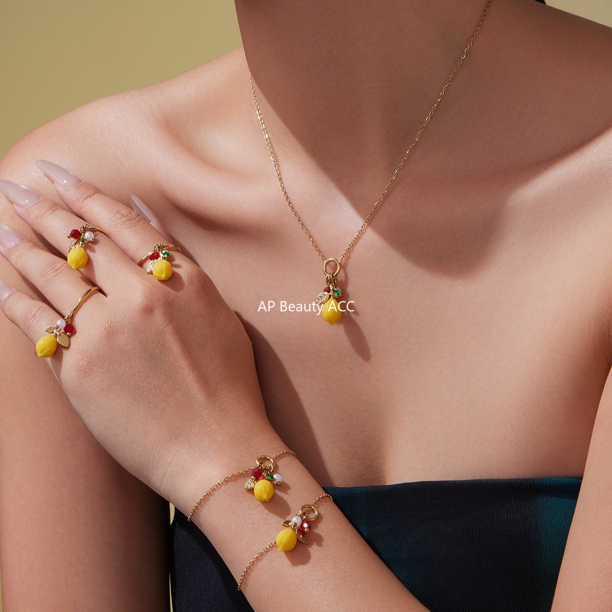 D관 - 스테인리스 스틸 큐빅 레몬 과일 디자인 목걸이 귀걸이 팔찌 반지 [TXP429] 25.10-3