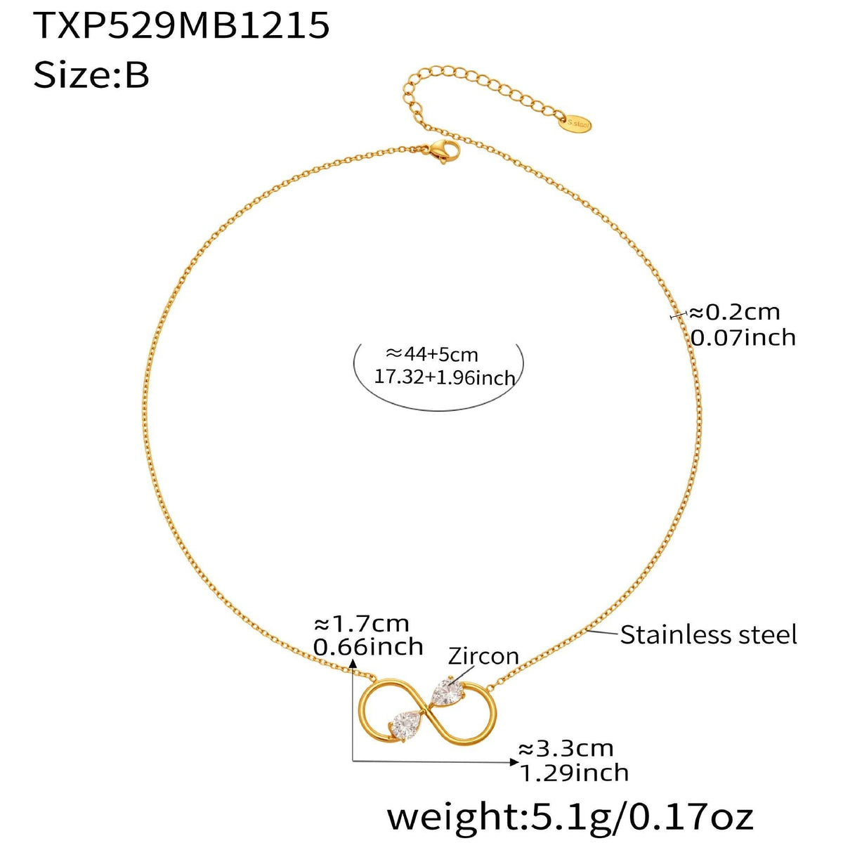 D관 - 스테인리스 스틸 18K 도금 하트 무한대 큐빅 목걸이 팔찌 [TXP529] 25.12-3