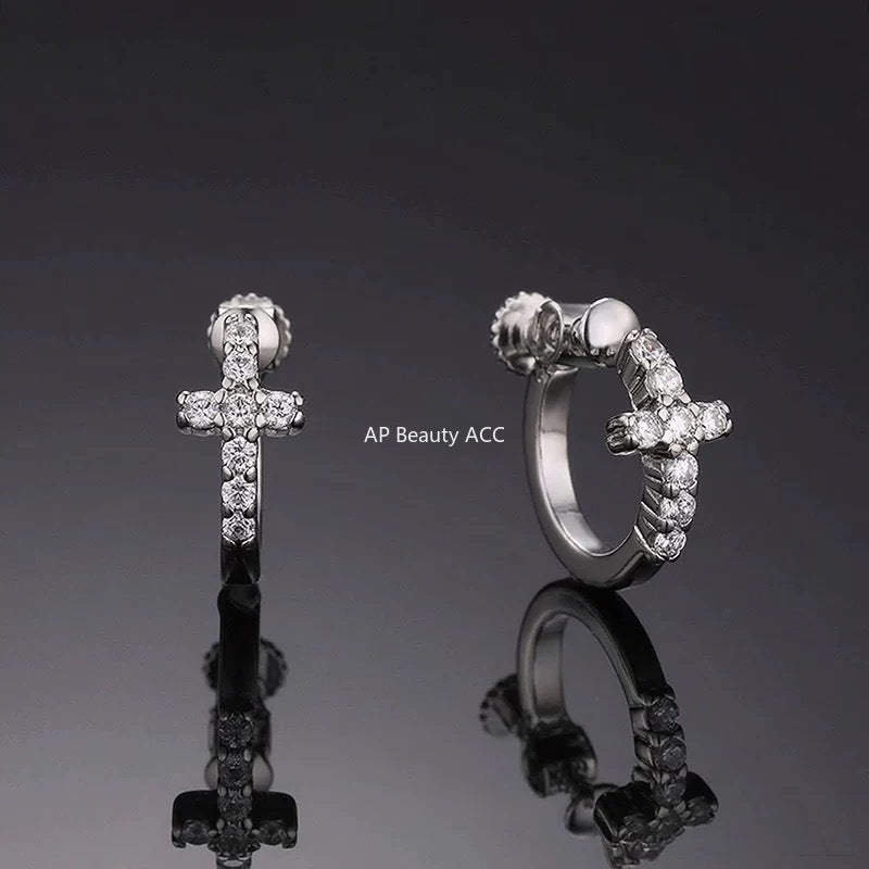 G관 - 큐빅 십자가 디자인 링형 귀찌 귀걸이 [ER861] 25.10-2