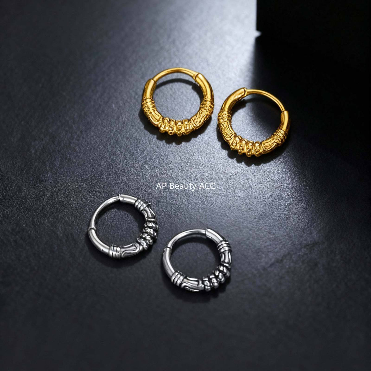 G관 - 스테인리스 스틸 스트랩 패턴 링 귀걸이 [EH-647] 25.12-1