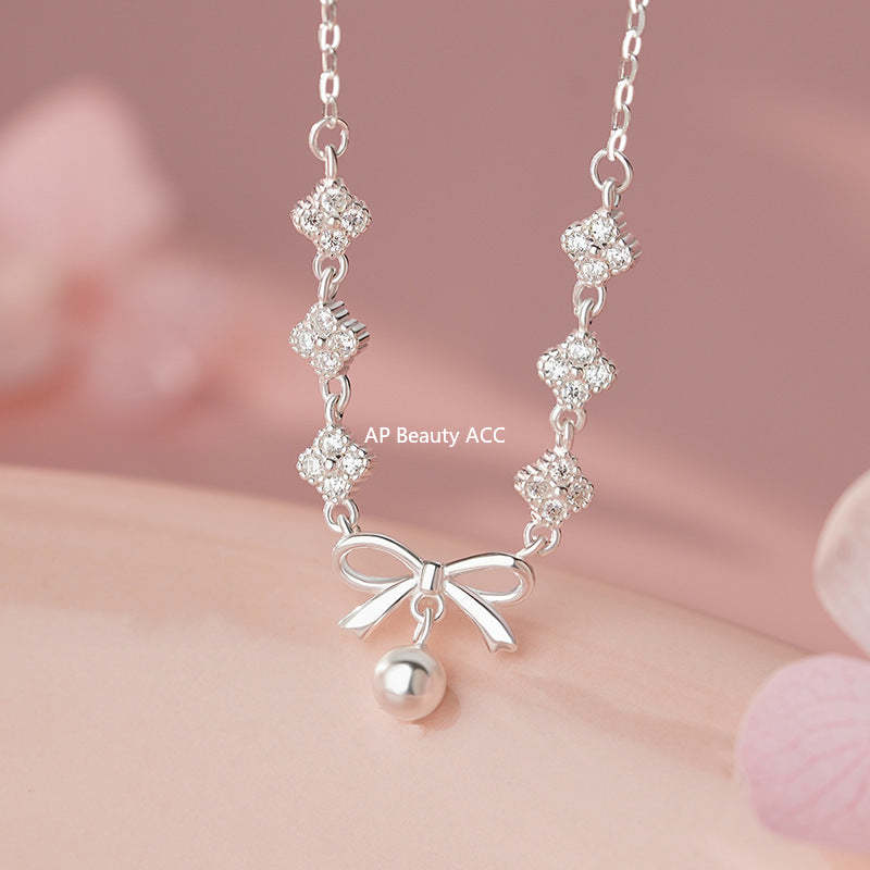 B관 - 999 실버 네잎클로버 리본 펜던트 목걸이 [YC2220N_1] 25.11-1