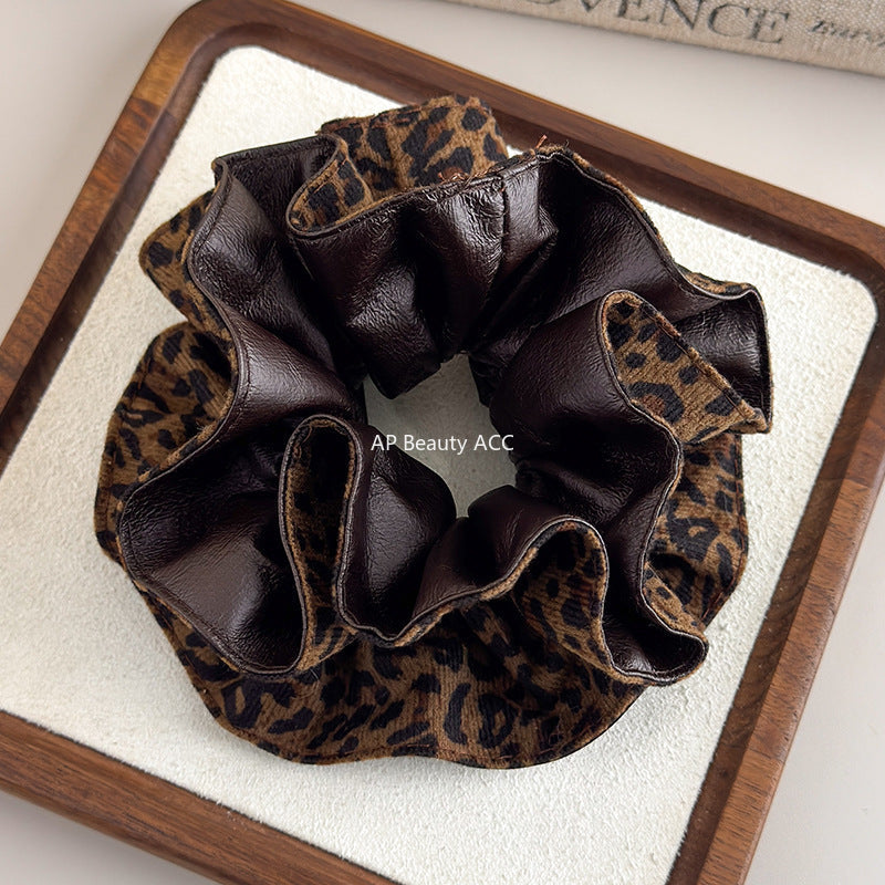 E관 - PU가죽 호피 패턴 양면 곱창 헤어밴드 [27666] 25.11-2