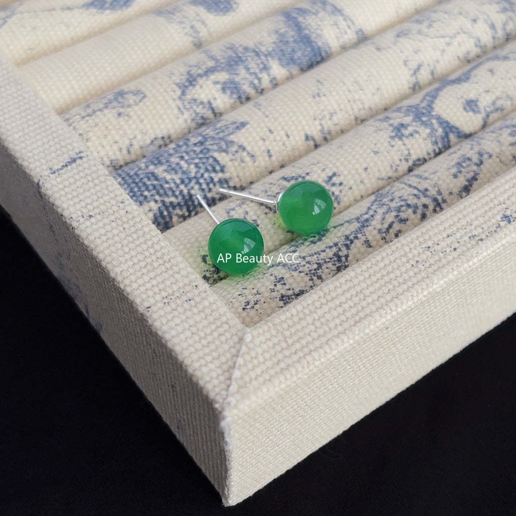 C관 - 그린 마노 천연석 복고풍 은침 귀걸이 고급스러운 귀걸이 [3837-3840] 24.04-3