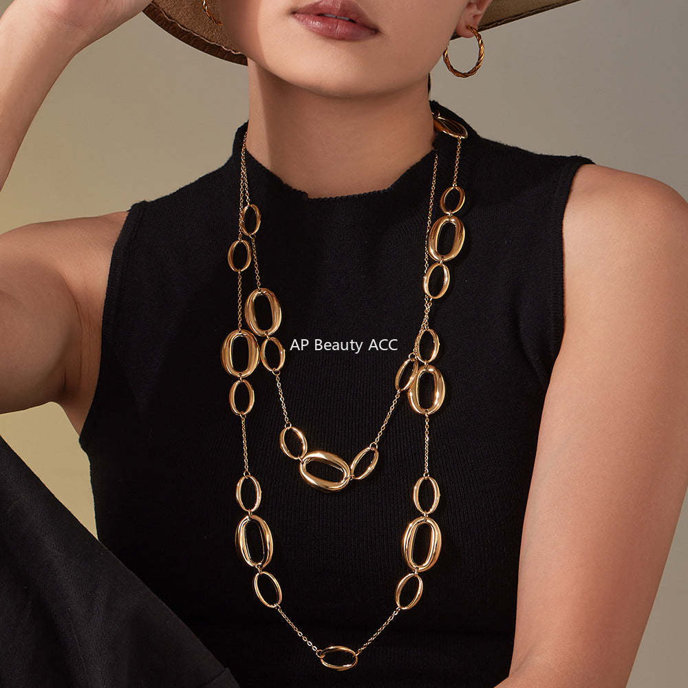 D관 - 기하 O체인 롱 디자인 18K 도금 스테인리스 목걸이 [M084] 25.11-3