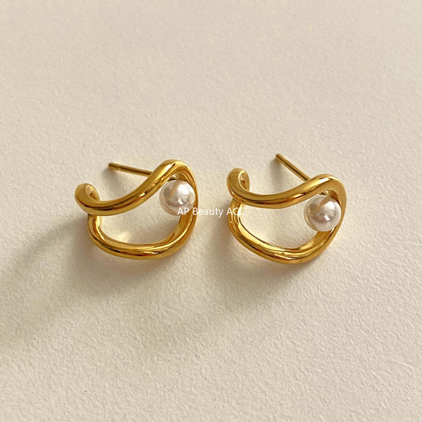 F관 - 925 실버 모조 진주 더블 라인 귀걸이 [C1231] 25.10-5